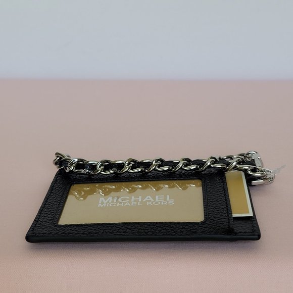 MICHAEL KORS Jet Set Small ID Pebbled Leather Chain Card Holder Case-Black🎈$69 - Picture 11 of 16